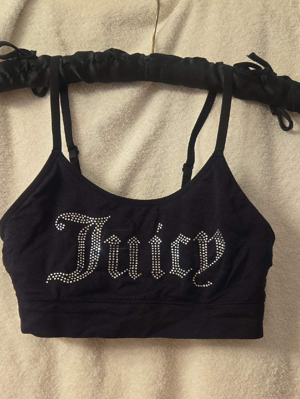Juicy Couture Black Rhinestone Script Crop Tank